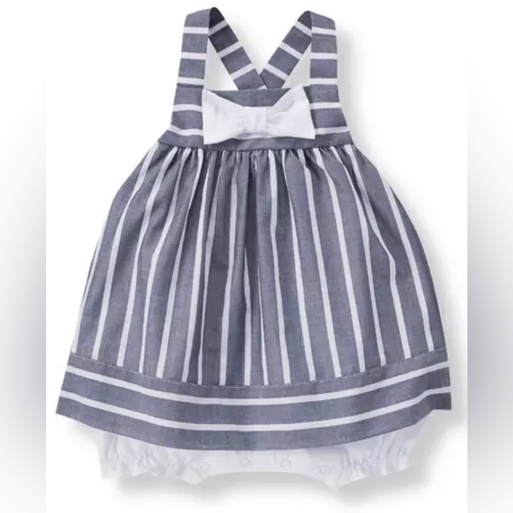 Janie and Jack Baby Girls 6-12mo Skirted Striped Bow One Piece